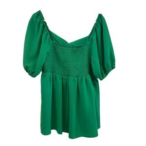NWT Entro Square Neck Babydoll Top, 3/4 Length Sleeve, Green, Size XL